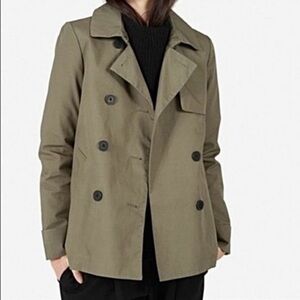 Everlane The Swing Trench Coat Short Olive Khaki Double Breasted Minimalist-XS